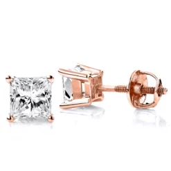 Princess Cut Diamond 18K White Gold Stud Earrings 1ct -Outlet Radiant Bijou Store princess cut diamond platinum stud earrings 1ct ro