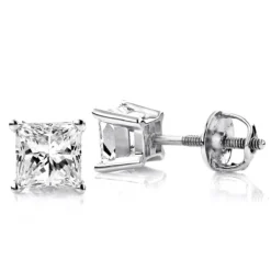 Princess Cut Diamond 18K White Gold Stud Earrings 1ct