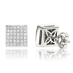Princess Cut Diamond Stud Earrings 14K White Gold 1.65ct Invisible Setting