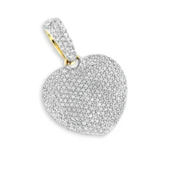 Puffed Diamond Heart Necklace 14K Yellow Gold 0.92ct