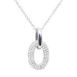 14K White Gold Pave Diamond Oval Pendant Necklace For Women 0.5 Carat