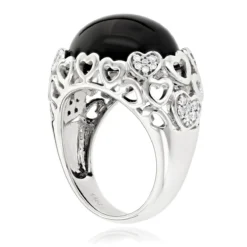 Right Hand Diamond Fashion Luxurman Onyx And Hearts Ring 14K White Gold -Outlet Radiant Bijou Store right hand diamond fashion rings luxurman onyx and hearts ring 14k gold backwh