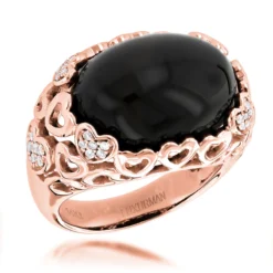 Right Hand Diamond Fashion Luxurman Onyx And Hearts Ring 14K White Gold -Outlet Radiant Bijou Store right hand diamond fashion rings luxurman onyx and hearts ring 14k gold ro