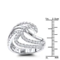 Gold Diamond Wave Right Hand Ring For Women 1.5ct 14K White Gold -Outlet Radiant Bijou Store right hand rings gold diamond wave ring for women 16ct 14k rulerwh
