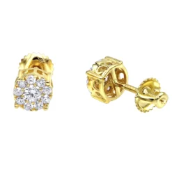 Round Cluster Diamond Earrings Studs 0.75ct 14K Yellow Gold
