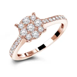 Round Cluster Diamond Engagement Ring 0.55ct 14K White Gold -Outlet Radiant Bijou Store round cluster diamond engagement ring 064ct 14k gold ro