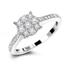 Round Cluster Diamond Engagement Ring 0.55ct 14K White Gold