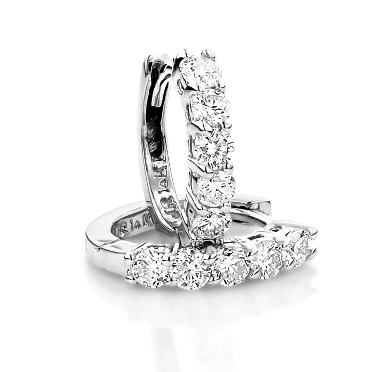 Round Diamond Huggie Earrings Hoops 0.75ct 14K White Gold 3 Round Diamond Huggie Earrings Hoops 0.75ct 14K White Gold