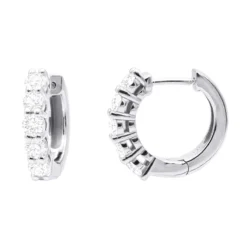 1/2 Inch Classic Huggie Hoop Earrings 14K White Gold With Round Diamonds 1 Carat