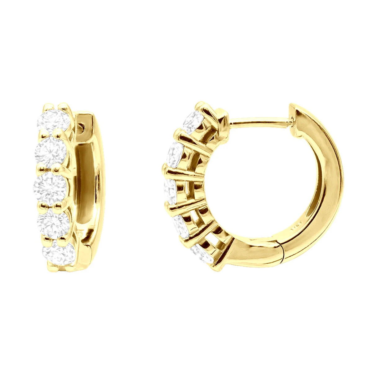 1/2 Inch Classic Huggie Hoop Earrings 14K White Gold With Round Diamonds 1 Carat 4 1/2 Inch Classic Huggie Hoop Earrings 14K White Gold With Round Diamonds 1 Carat - Image 2