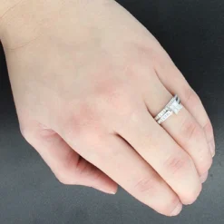 Round Princess Cut Diamond Engagement Ring Set 0.55ct 14K White Gold -Outlet Radiant Bijou Store round princess cut diamond engagement ring set 055ct 14k gold p 48159bod