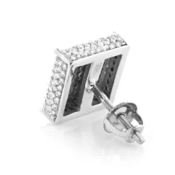 Single 10K White Gold Square Men's Diamond Stud Earring 0.6ct Pave Diamonds -Outlet Radiant Bijou Store single 10k gold square mens diamond stud earring 06ct pave diamonds backwh