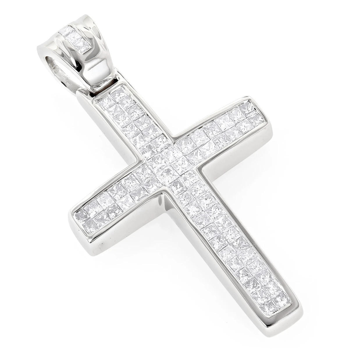 Small 14K Yellow Gold Invisible Princess Cut Diamond Cross Pendant 1.25ct 4 Small 14K Yellow Gold Invisible Princess Cut Diamond Cross Pendant 1.25ct - Image 2