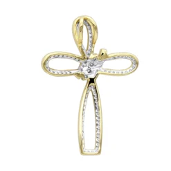 Small 14K Yellow Gold Diamond Cross Pendant For Women Fancy Bow Design 0.36ct -Outlet Radiant Bijou Store small 14k gold diamond cross pendant for women fancy bow design 036ct backye