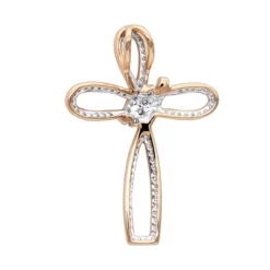 Small 14K Yellow Gold Diamond Cross Pendant For Women Fancy Bow Design 0.36ct -Outlet Radiant Bijou Store small 14k gold diamond cross pendant for women fancy bow design 036ct ro 1