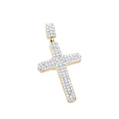 Small 14K Yellow Gold Diamond Cross Pendant Necklace 0.40ct