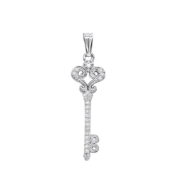 Small 14K White Gold Diamond Key Pendant 0.20ct
