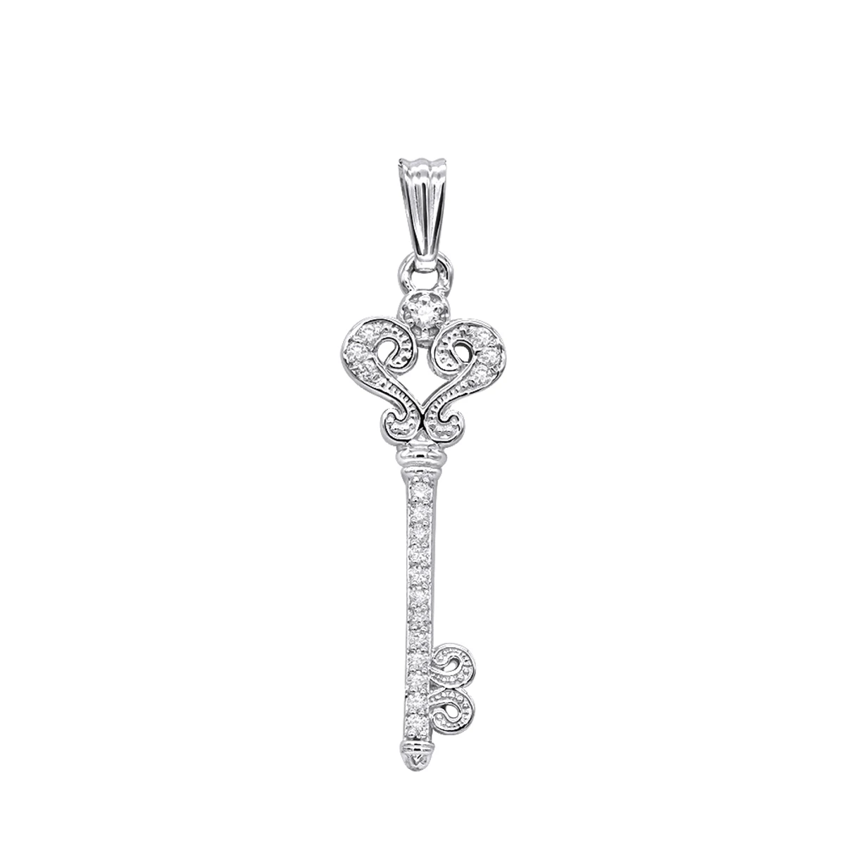 Small 14K White Gold Diamond Key Pendant 0.20ct 3 Small 14K White Gold Diamond Key Pendant 0.20ct