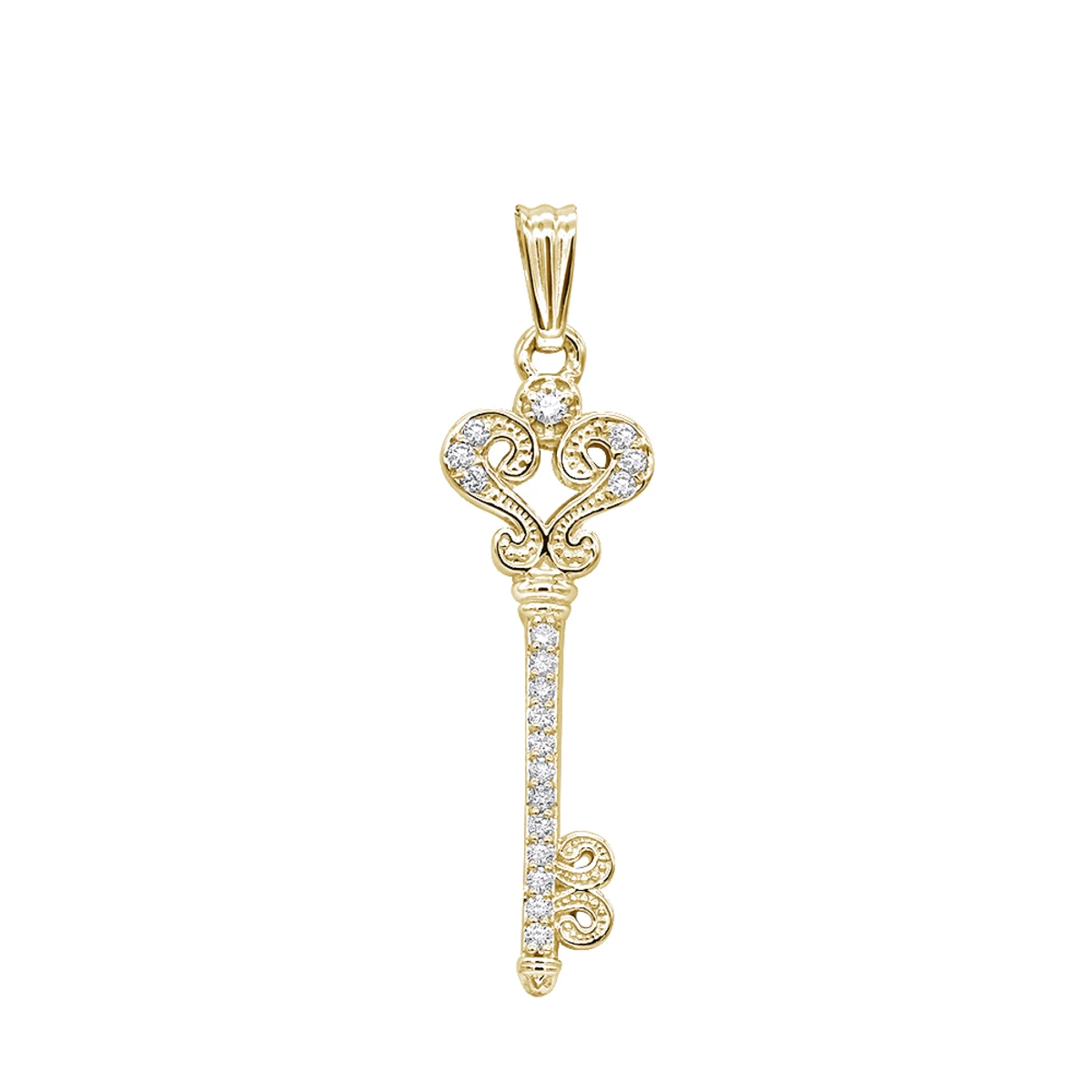 Small 14K White Gold Diamond Key Pendant 0.20ct 4 Small 14K White Gold Diamond Key Pendant 0.20ct - Image 2