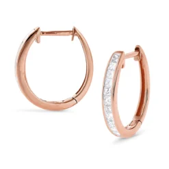Small 14K Yellow Gold Princess Cut Diamond Hoop Earrings 0.6ct Luxurman Huggies -Outlet Radiant Bijou Store small 14k gold princess cut diamond hoop earrings 06ct luxurman huggies ro