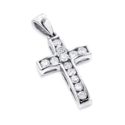 Small 14K Rose Gold Round Diamond Cross Pendant 0.55ct