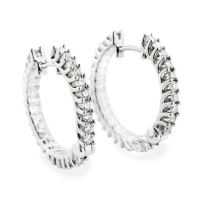 Small Diamond Hoop Earrings 1.20ct 14K White Gold 3 Small Diamond Hoop Earrings 1.20ct 14K White Gold