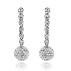 Small 14K White Gold En Globes Diamond Dangle Earrings 2.50ct