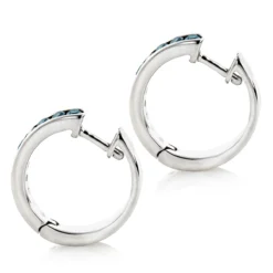 Small Hoop Blue Diamond Earrings 0.55ct 14K White Gold Huggies -Outlet Radiant Bijou Store small hoop blue diamond earrings 055ct 14k gold huggies backwh