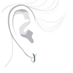 Small Hoop Blue Diamond Earrings 0.55ct 14K White Gold Huggies -Outlet Radiant Bijou Store small hoop blue diamond earrings 055ct 14k gold huggies bodwh