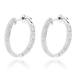 Small Inside Out Diamond Hoop Earrings 1.16ct 14K White Gold