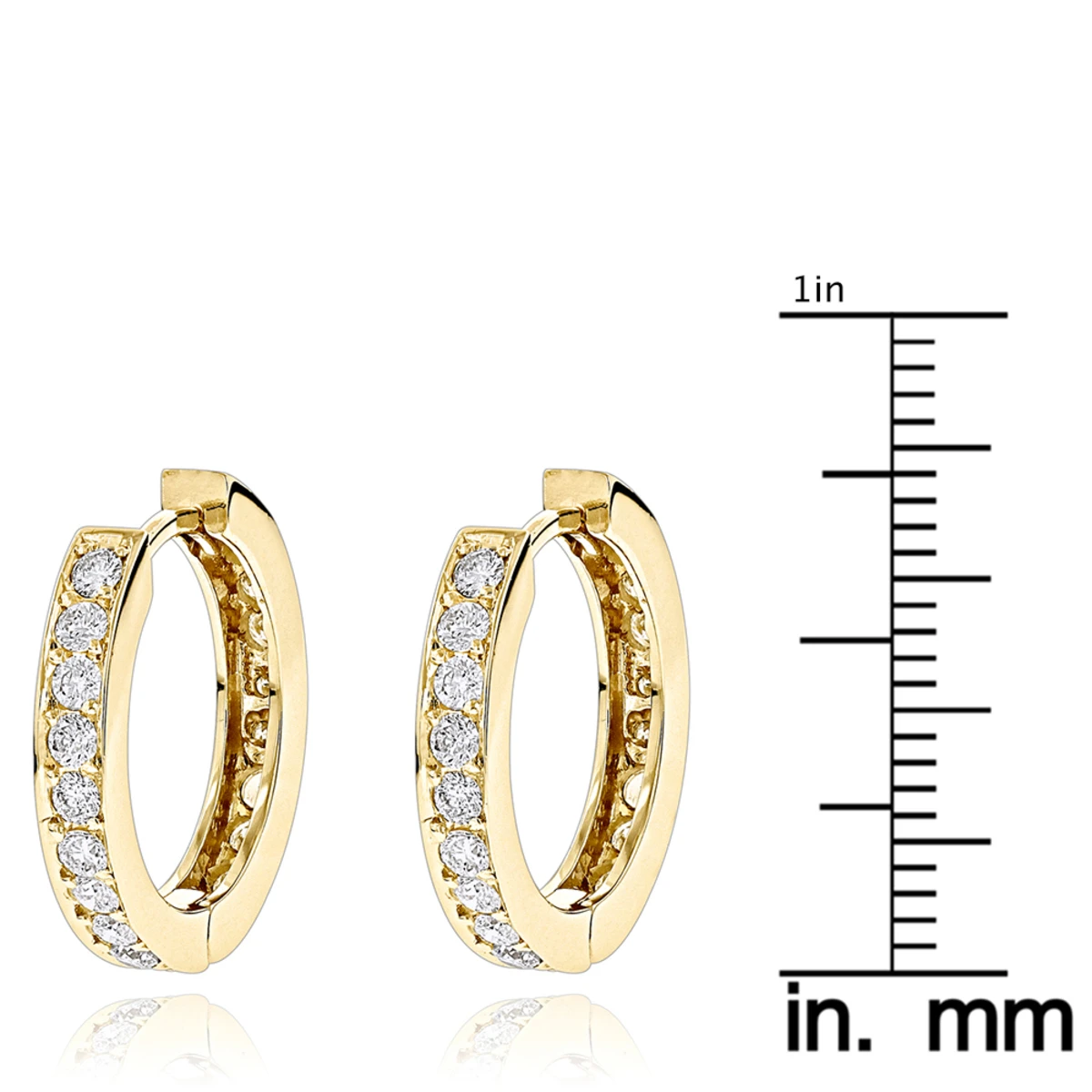 Small 14K Yellow Gold Inside Out Diamond Huggie Earrings 1.2ct 8 Small 14K Yellow Gold Inside Out Diamond Huggie Earrings 1.2ct - Image 6