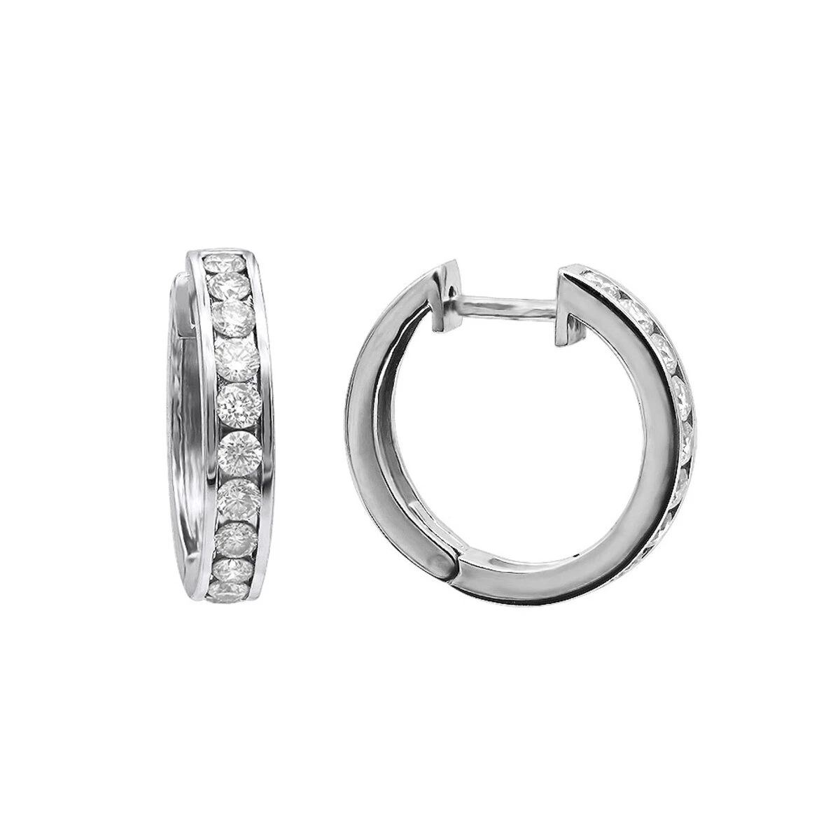 Small Hoops: 14K White Gold Diamond Hoop Earrings 1/2in 0.91ct 3 Small Hoops: 14K White Gold Diamond Hoop Earrings 1/2in 0.91ct
