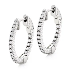 3/4in Small Hoops 14K White Gold Diamond Hoop Earrings Inside Out 1/2ct
