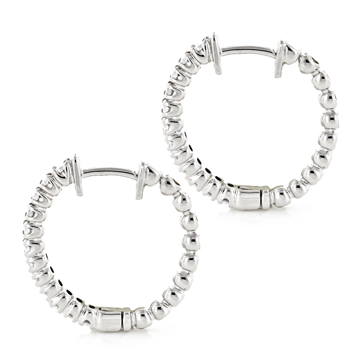 Small Hoops 14K White Gold Round Diamond Hoop Earrings 0.53 7 Small Hoops 14K White Gold Round Diamond Hoop Earrings 0.53 - Image 5