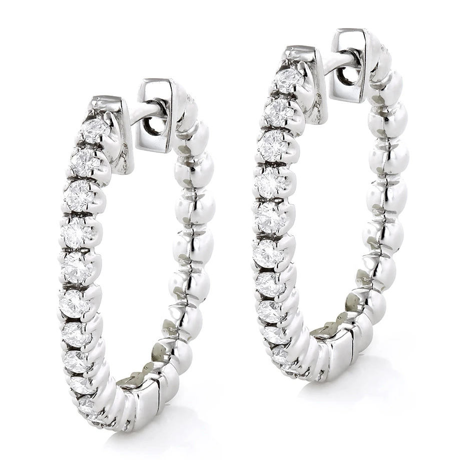 Small Hoops 14K White Gold Round Diamond Hoop Earrings 0.53 4 Small Hoops 14K White Gold Round Diamond Hoop Earrings 0.53 - Image 2