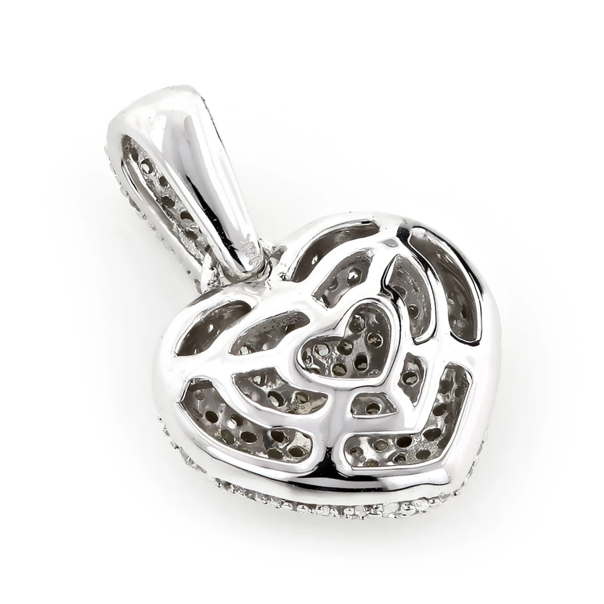 Small Pave Diamond Heart Pendant 14K White Gold 0.50ct 6 Small Pave Diamond Heart Pendant 14K White Gold 0.50ct - Image 4