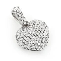 Small Pave Diamond Heart Pendant 14K White Gold 0.50ct