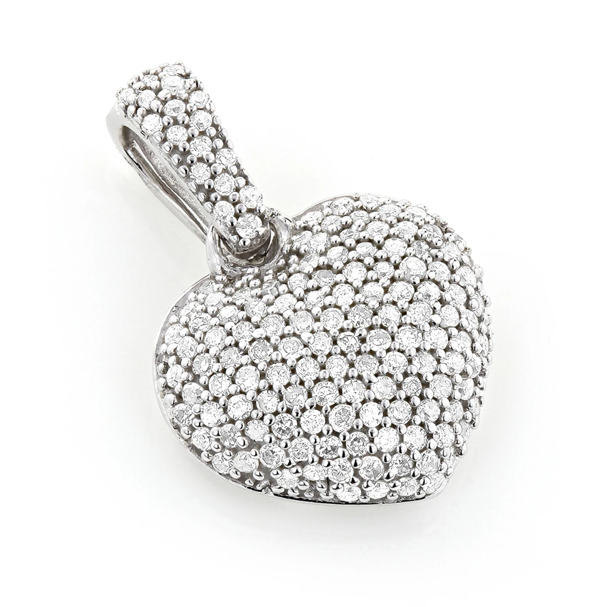 Small Pave Diamond Heart Pendant 14K White Gold 0.50ct 3 Small Pave Diamond Heart Pendant 14K White Gold 0.50ct