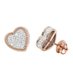 Large Solid 14K Yellow Gold Heart Diamond Stud Earrings For Women 0.75ct By Luxurman -Outlet Radiant Bijou Store solid 14k gold heart diamond stud earrings for women 075ct by luxurman ro