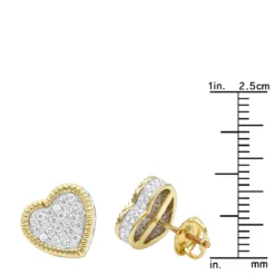 Large Solid 14K Yellow Gold Heart Diamond Stud Earrings For Women 0.75ct By Luxurman -Outlet Radiant Bijou Store solid 14k gold heart diamond stud earrings for women 075ct by luxurman rulerye