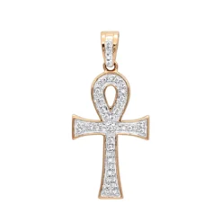 14K Yellow Gold Mini Diamond Egyptian Ankh Cross Pendant For Women 0.2ct -Outlet Radiant Bijou Store solid 14k gold mini diamond egyptian ankh cross pendant for women 02ct ro