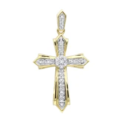 14K Yellow Gold Small Diamond Cross Pendant For Women 0.2ct