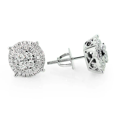 Sparkling Round Diamond Cluster Earrings Studs For Men & Women 14K White Gold 4 Sparkling Round Diamond Cluster Earrings Studs For Men & Women 14K White Gold - Image 2