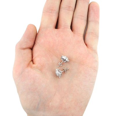 Sparkling Round Diamond Cluster Earrings Studs For Men & Women 14K White Gold 5 Sparkling Round Diamond Cluster Earrings Studs For Men & Women 14K White Gold - Image 3