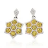 Star Dangle Earrings With White And Yellow Diamonds 0.80ct 14K Yellow Gold