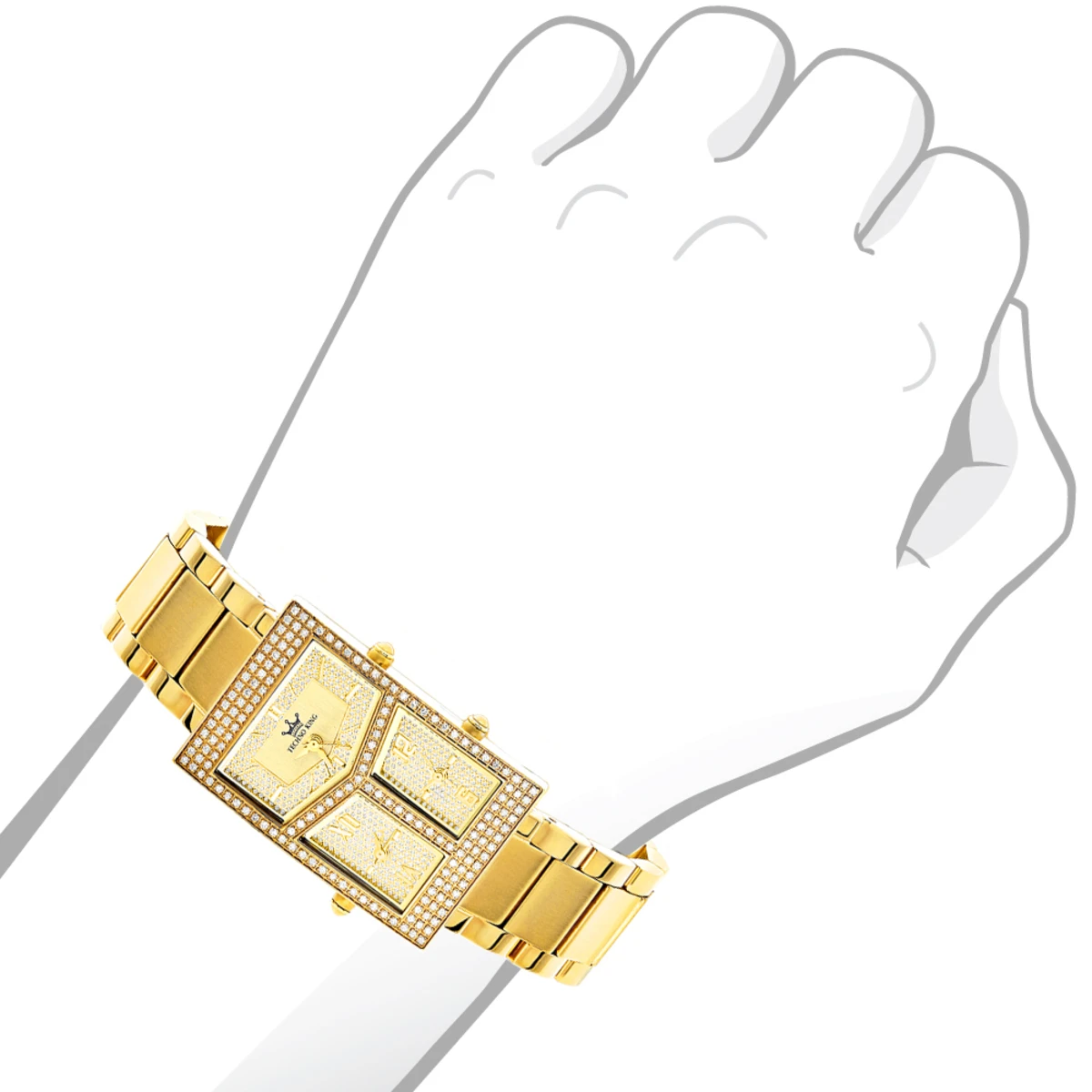 Techno King Diamond Women's Watch 18k Gold Plated 3 Time Zones 1.65ct 5 Techno King Diamond Women's Watch 18k Gold Plated 3 Time Zones 1.65ct - Image 3