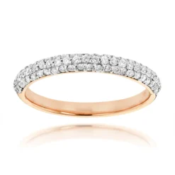 Thin 14K Rose Gold Women's Pave Diamonds Band By Luxurman 0.6ct