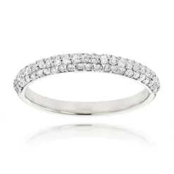 Thin 14K Rose Gold Women's Pave Diamonds Band By Luxurman 0.6ct -Outlet Radiant Bijou Store thin 14k gold womens pave diamonds band by luxurman 06ct wh