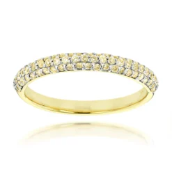 Thin 14K Yellow Gold Women's Yellow Diamond Band Pave Diamonds 0.7ct