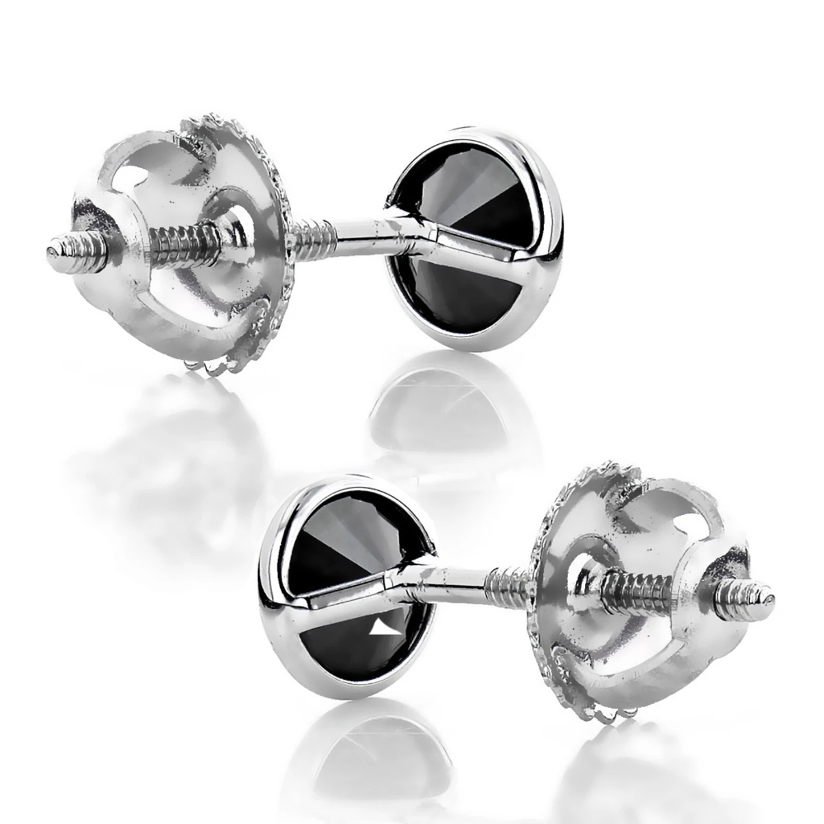 Two Carat 14K White Gold Solitaire Black Round Diamond Bezel Stud Earrings 6 Two Carat 14K White Gold Solitaire Black Round Diamond Bezel Stud Earrings - Image 4